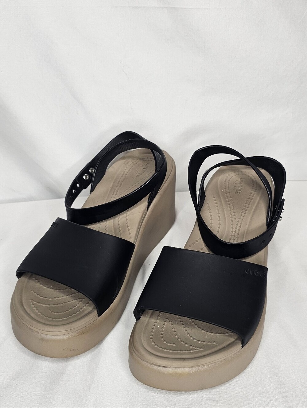 ​Crocs Brooklyn High Wedge Sandals Womens Black Mushroom LiteRide Strappy Size 9
